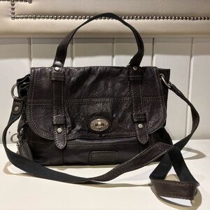 Fossil Long Live Vintage Leather Maddox Messenger Bag Crossbody Dark Brown